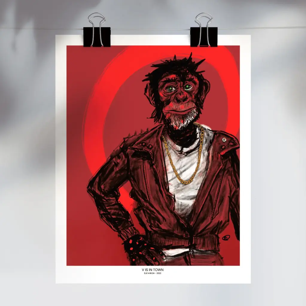 V is in town par Élie Miron (5" x 7", Avec signature de l'artiste)