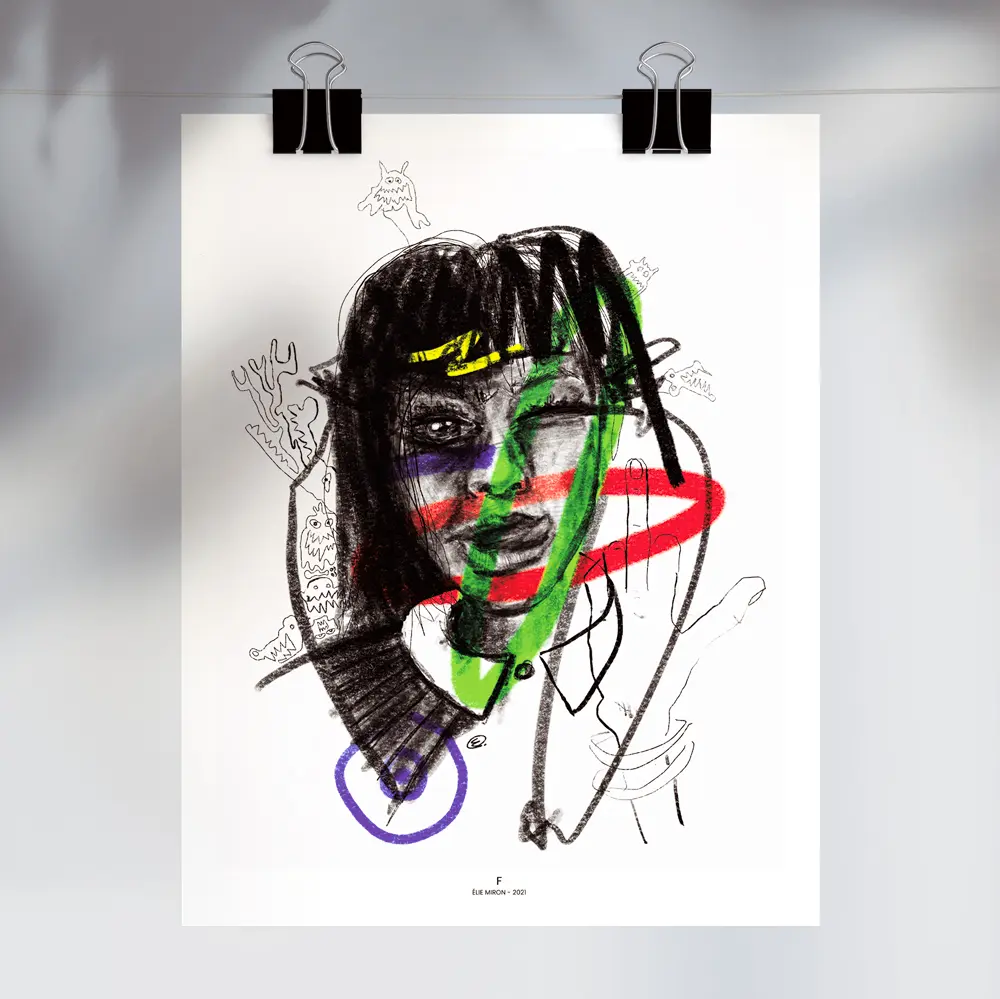 F par Élie Miron (5" x 7", Avec signature de l'artiste)