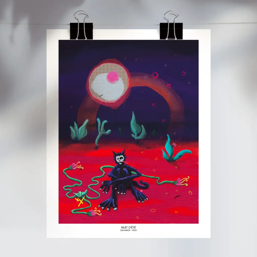 Nuit d'été par Élie Miron (5" x 7", Avec signature de l'artiste)