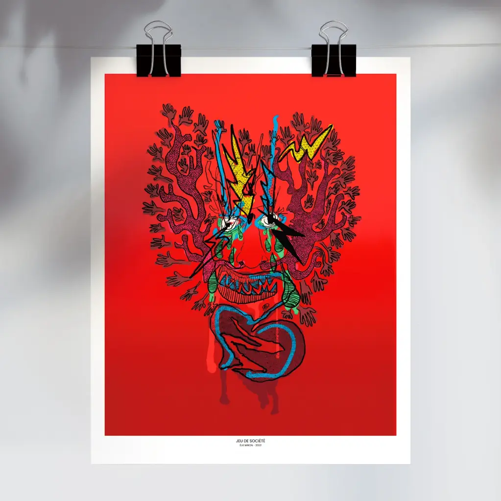 Jeu de société par Élie Miron (5" x 7", Avec signature de l'artiste)