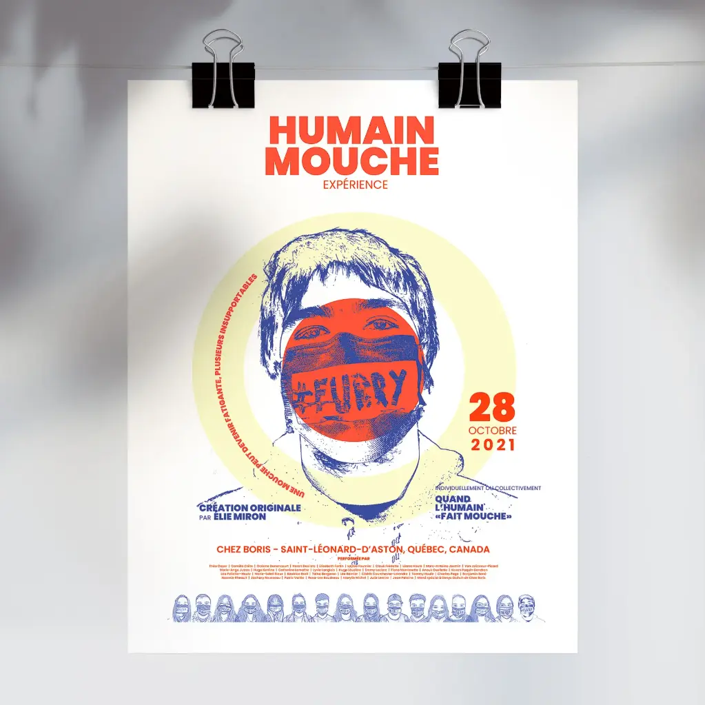 Humain Mouche Expérience - Affiche par Élie Miron (5" x 7", Avec signature de l'artiste)